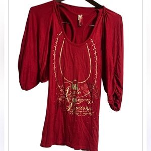 Vtg Apple Bottom Red Top with Gold Accents Sz M Women